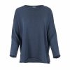 organic cotton jumper in navy marl by Ochre Knitwear, front view with relaxed fit, wide neckline and curved hem