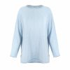 organic cotton jumper in denim marl by Ochre Knitwear, front view with relaxed fit, wide neckline and curved hem