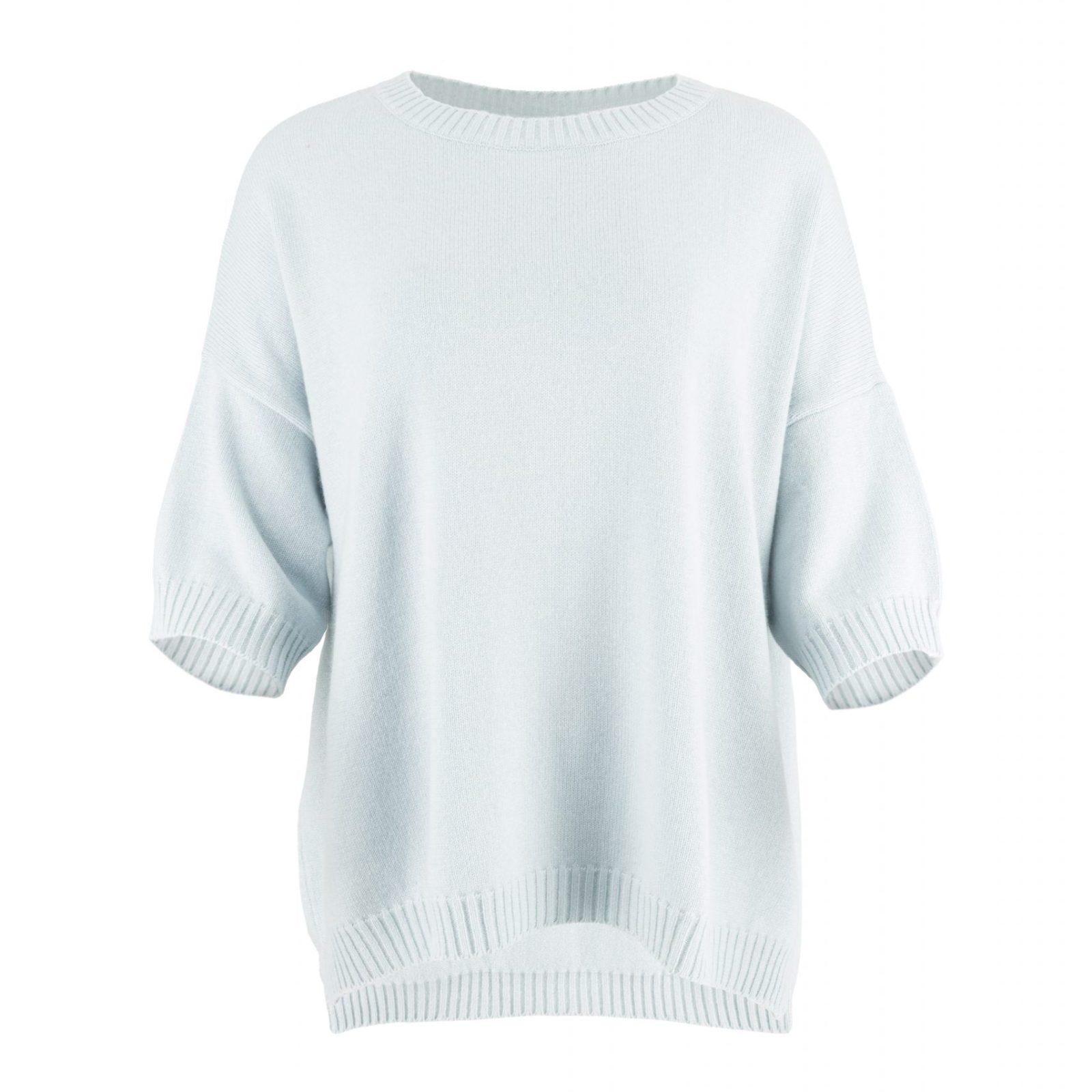 jumper featuring dropped shoulders, presented in a vibrant cloud blue colour, and shown from the front view