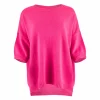 jumper featuring dropped shoulders, presented in a vibrant fluro pink colour, and shown from the front view