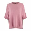 jumper featuring dropped shoulders, presented in a vibrant monet pink colour, and shown from the front view