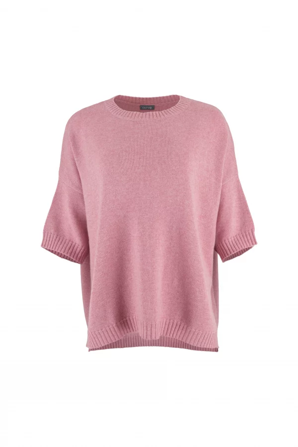 jumper featuring dropped shoulders, presented in a vibrant monet pink colour, and shown from the front view