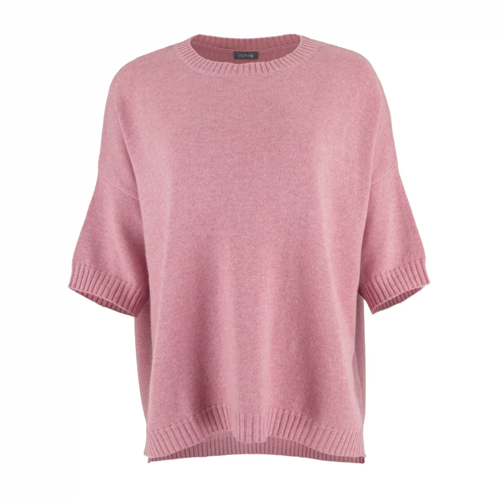 jumper featuring dropped shoulders, presented in a vibrant monet pink colour, and shown from the front view