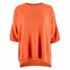 jumper featuring dropped shoulders, presented in a vibrant orange peel colour, and shown from the front view