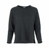 organic cotton jumper with raglan long sleeves, rolled hem and cuffs with side split in black colour, front view