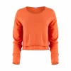 jumper with long sleeves, scooped neckline and double bodice layer in orange peel colour
