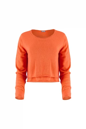 Star-jumper-orange-peel-front jumper with long sleeves, scooped neckline and double bodice layer in orange peel colour