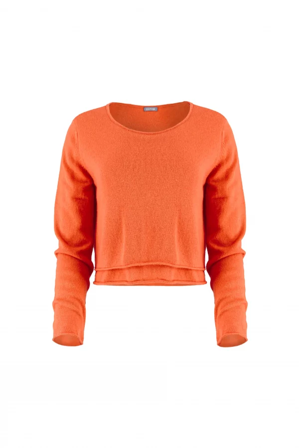 jumper with long sleeves, scooped neckline and double bodice layer in orange peel colour