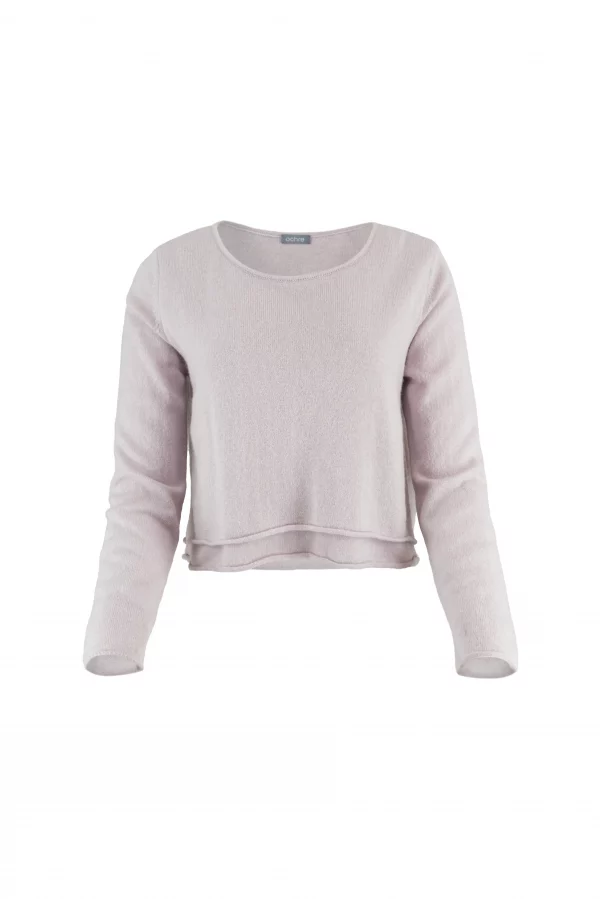 jumper with long sleeves, scooped neckline and double bodice layer in orchid ice colour