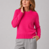 lilia-crew-neck-jumper-fluro-pink-colour-front-model - Ochre Knitwear crew neck cashmere blend jumper with ribbed neckline and hem front view