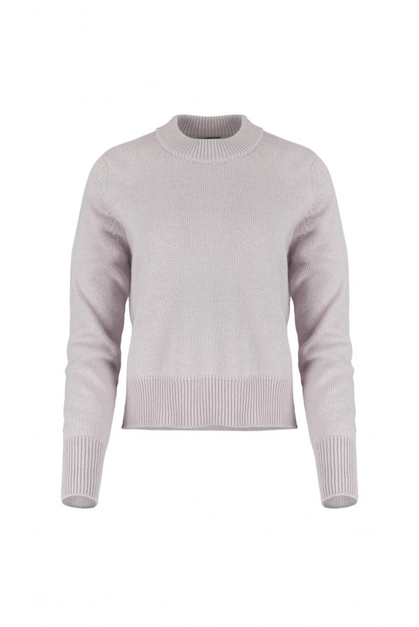 crew neck cashmere blend jumper with ribbed neckline and hem front view