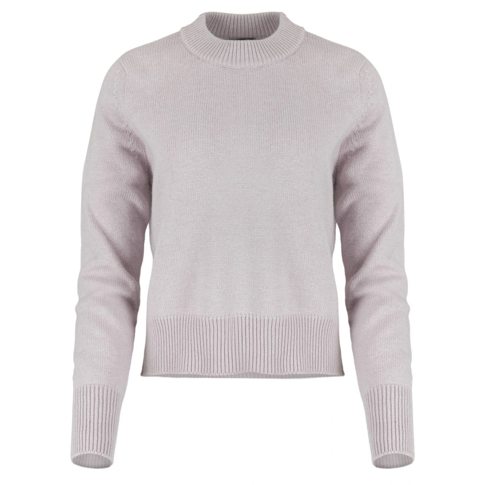 lilia-crew-neck-jumper-orchid-colour-front - Ochre Knitwear crew neck cashmere blend jumper with ribbed neckline and hem front view
