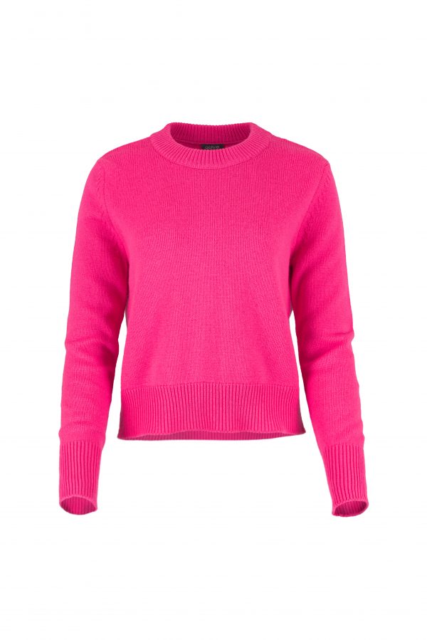 crew neck cashmere blend jumper with ribbed neckline and hem front view