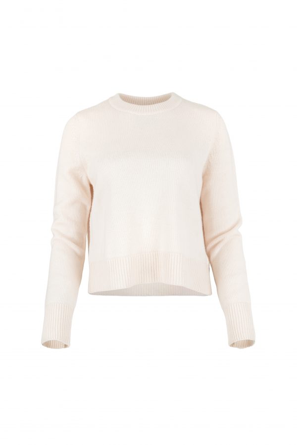 crew neck cashmere blend jumper with ribbed neckline and hem front view