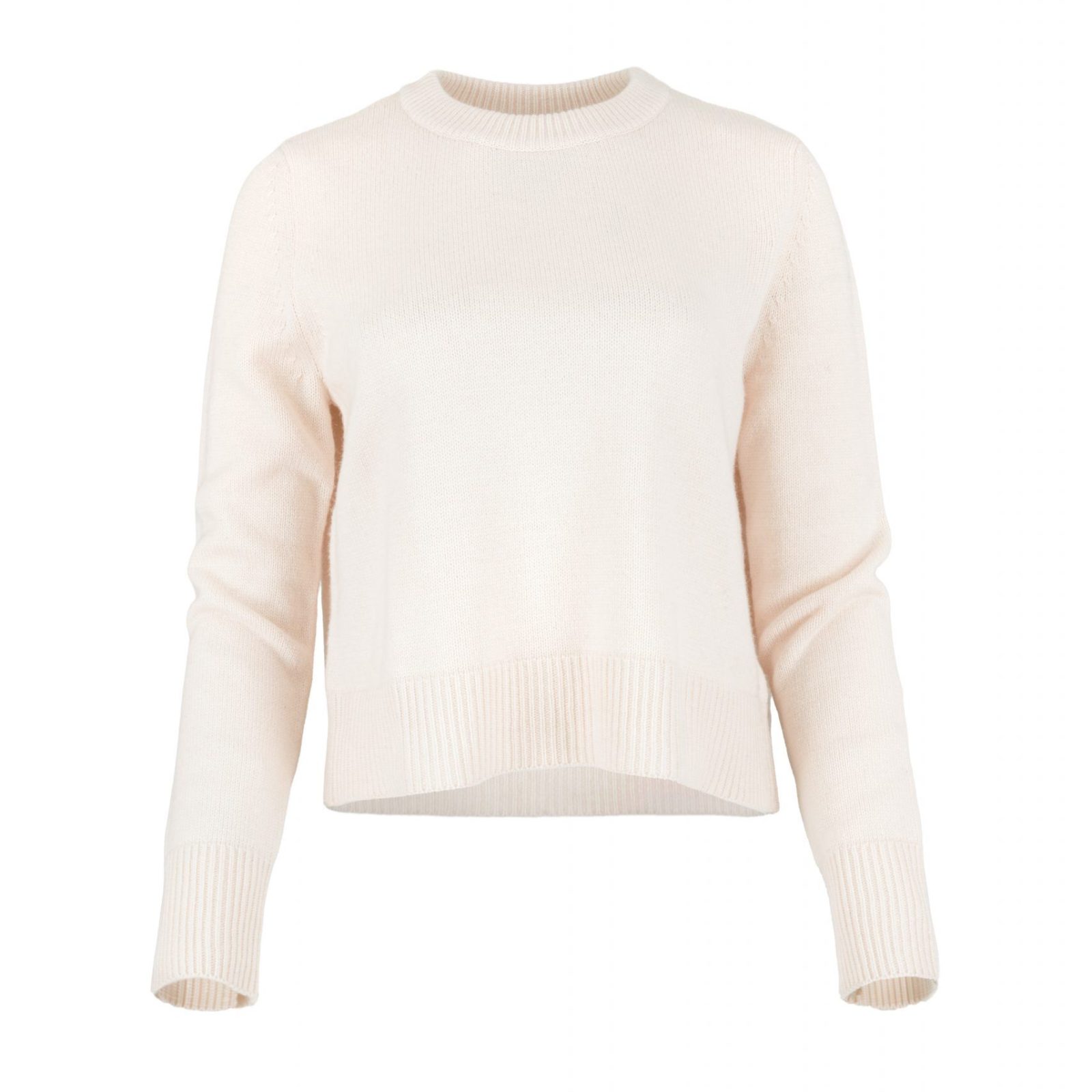 lilia-crew-neck-jumper-soft-pink-colour-front - Ochre Knitwear crew neck cashmere blend jumper with ribbed neckline and hem front view