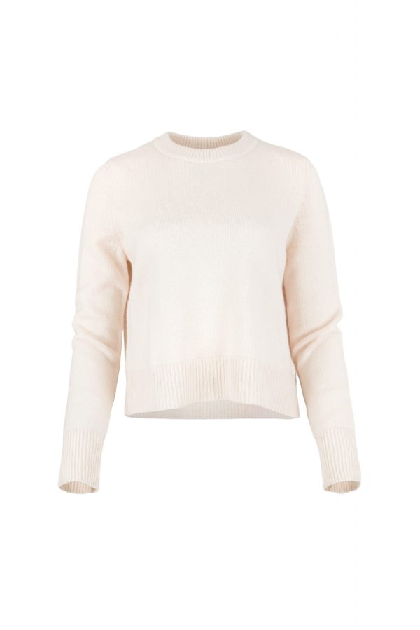 lilia-crew-neck-jumper-soft-pink-colour-front - Ochre Knitwear crew neck cashmere blend jumper with ribbed neckline and hem front view
