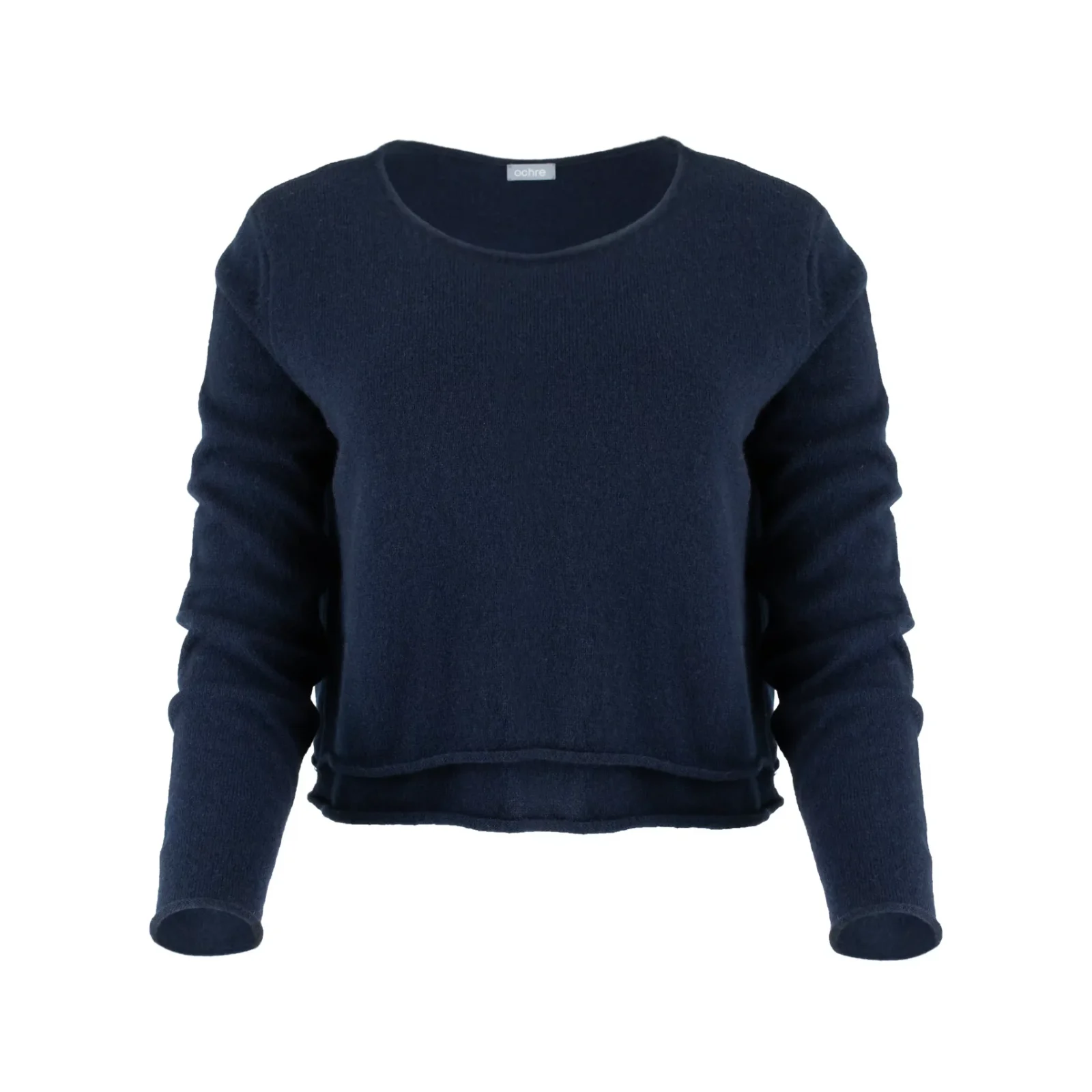 star-jumper-navy-front - Ochre Knitwear jumper with long sleeves, scooped neckline and double bodice layer in navy colour