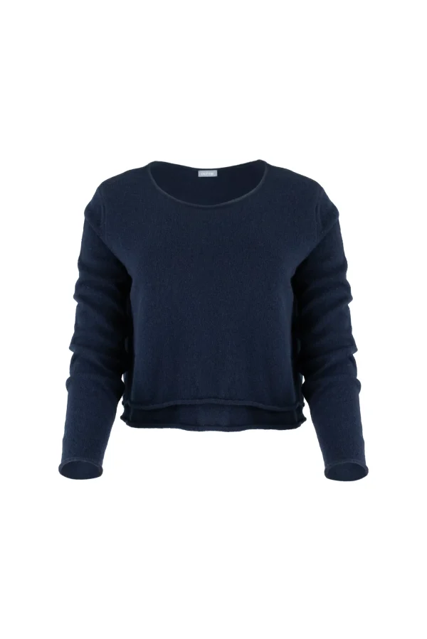 star-jumper-navy-front - Ochre Knitwear jumper with long sleeves, scooped neckline and double bodice layer in navy colour