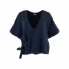 wrap-tie-knit-top-navy-front - Ochre Knitwear wrap tie knit top with front tie detail, navy colour