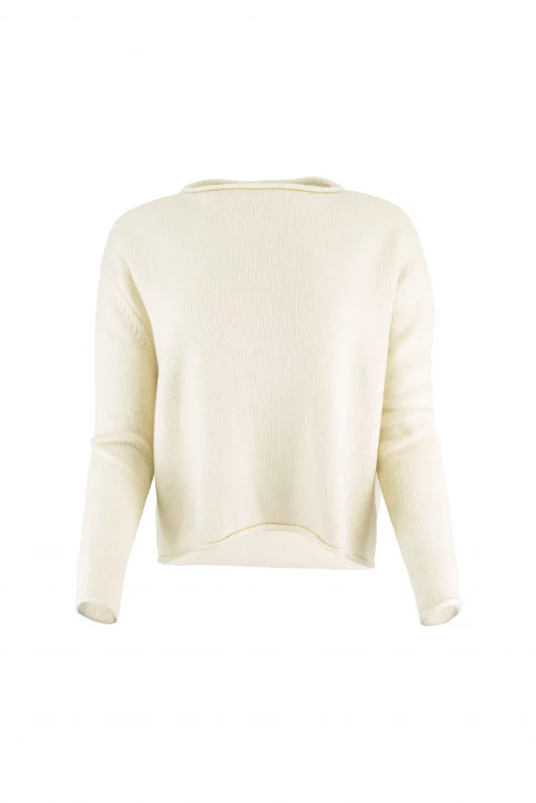 jumper with a short cut, long sleeves, in buttermilk colour, front view
