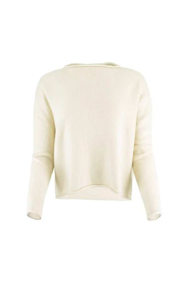 jumper with a short cut, long sleeves, in buttermilk colour, front view