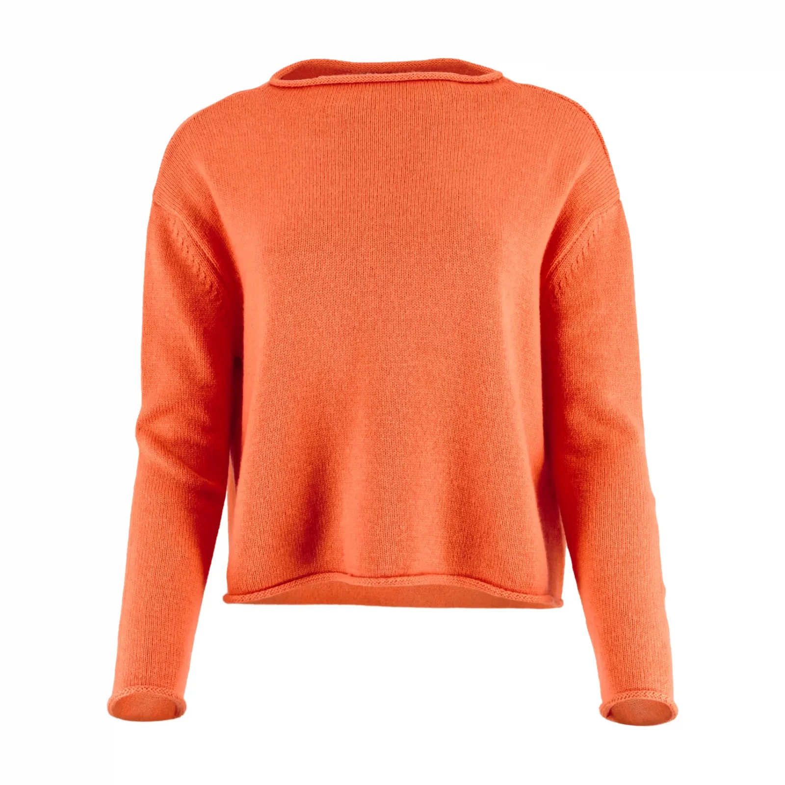 jumper with a short cut, long sleeves, in orange peel colour, front view