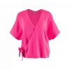 Wrap-tie-knit-top-fluro-pink-front - Ochre Knitwear wrap tie knit top with front tie detail, fluro pink colour