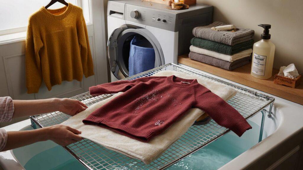 does cashmere stretch over time, laying cashmere jumper on flat surface