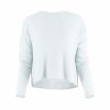 cropped boxy jumper in cloud blue cashmere blend with rolled neckline and relaxed long sleeves