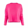 cropped boxy jumper in fluro pink cashmere blend with rolled neckline and relaxed long sleeves