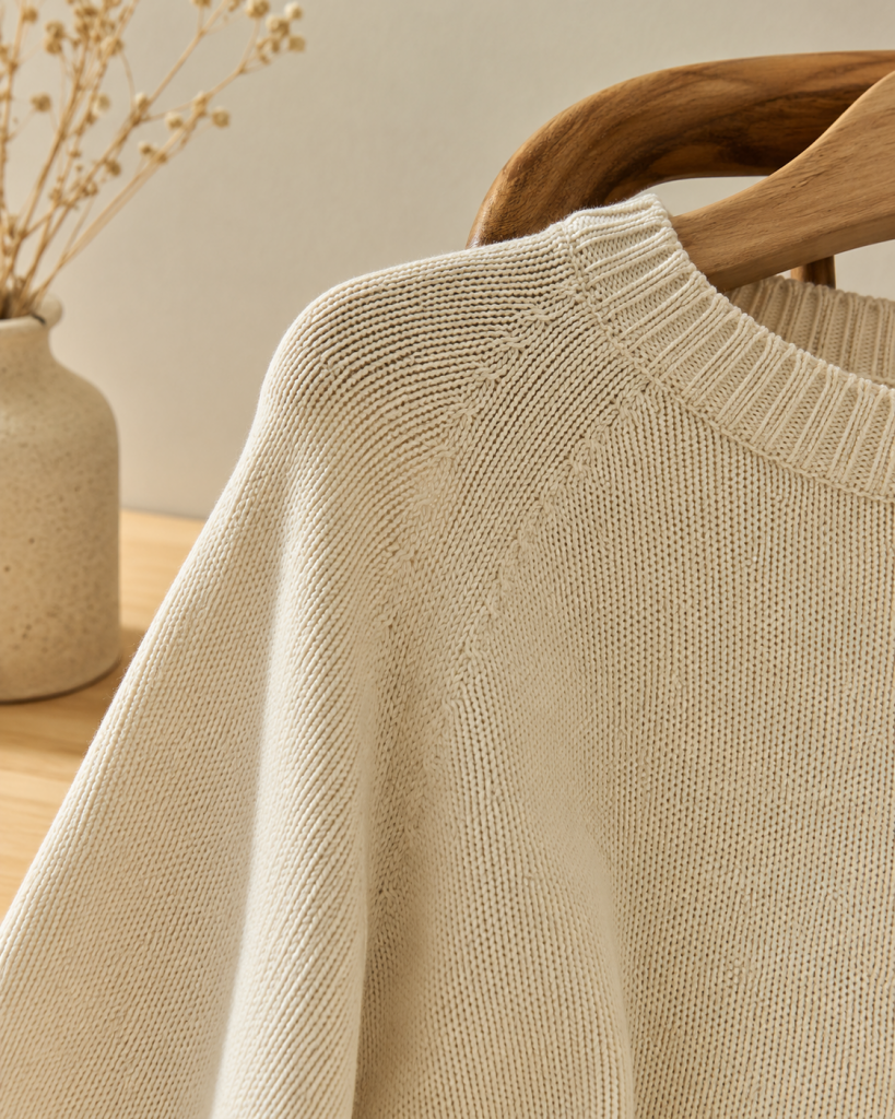 organic cotton knitwear for transitional weather, hanged cotton jumper