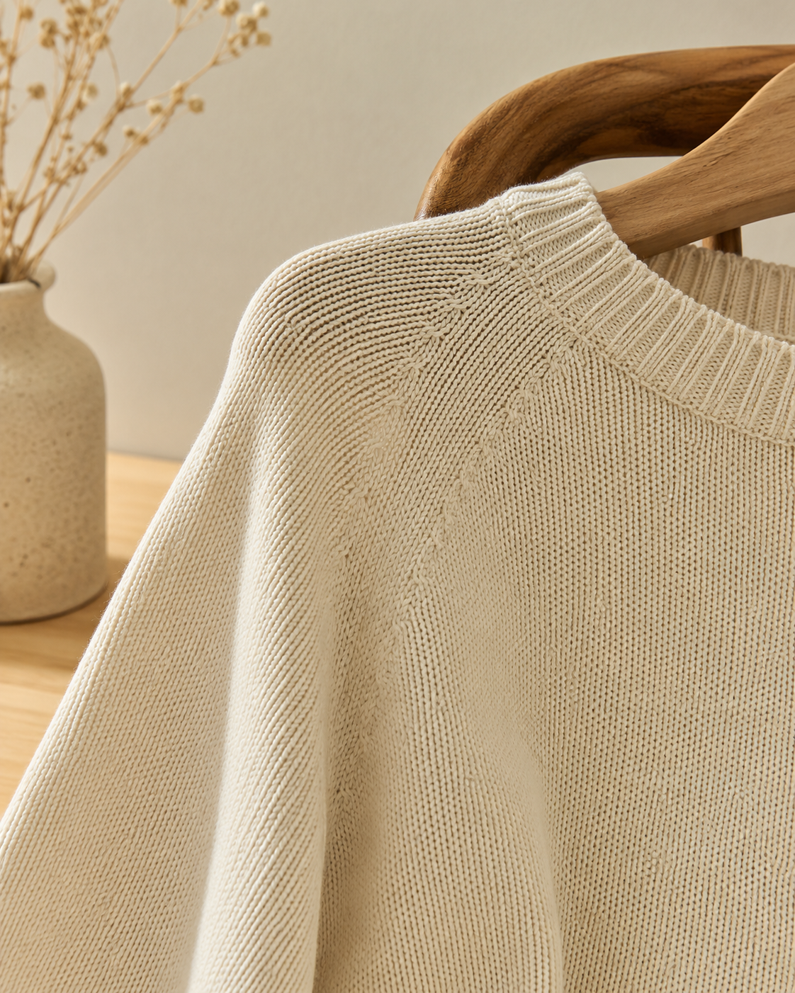 organic cotton knitwear for transitional weather, hanged cotton jumper