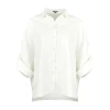 Linda-linen-shirt-ivory-front-view - Ochre Knitwear linen shirt in ivory colour, organic linen with button front, collar and long sleeves