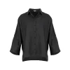Linda-linen-shirt-black-front-view - Ochre Knitwear Linda linen shirt in black organic linen with button profile, collar and long sleeves