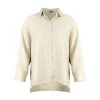 Linda-linen-shirt-natural-front-view - Ochre Knitwear linen shirt in natural colour, organic linen with button front, collar and long sleeves