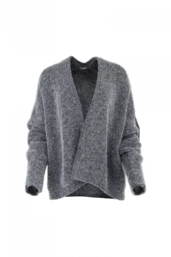 mercy-kid-mohair-cardigan-front - Ochre Knitwear kid mohair cardigan with relaxed drape, long sleeves and soft brushed mohair texture