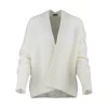mercy-kid-mohair-cardigan-ivory-front - Ochre Knitwear kid mohair cardigan with relaxed drape, long sleeves and soft brushed mohair texture in ivory colour