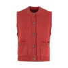 mina-sleeveless-buttoned-cardigan-rust-front - Ochre Knitwear