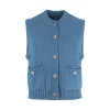 mina-sleeveless-buttoned-cardigan-teal-marl-front - Ochre Knitwear