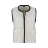 mohair zip gilet in ivory with contrast trim around the neckline, arm holes and zip front, shown from the front.