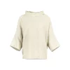 linen cowl neck top in natural colour, organic linen with folded neckline and wide short sleeves, front view