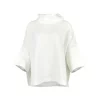 linen cowl neck top in ivory colour, organic linen with folded neckline and wide short sleeves, front view