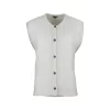 percy-kid-mohair-buttoned-vest-ivory-front - Ochre Knitwear Percy kid mohair buttoned vest in ivory with round neckline, five-button front, vertical rib texture and soft brushed mohair blend