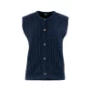 percy-kid-mohair-buttoned-vest-navy-front - Ochre Knitwear kid mohair buttoned vest in navy with round neckline, five-button front, vertical rib texture and soft brushed mohair blend
