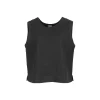 tiree-linen-sleeveless-top-black-organic-linen - Ochre Knitwear linen sleeveless top in black organic linen with round neckline, wide shoulders, front seams and cropped hem