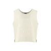 tiree-linen-sleeveless-top-natural-organic-linen - Ochre Knitwear linen sleeveless top with round neckline, neat armholes, shaped front seams and small side splits in natural colour