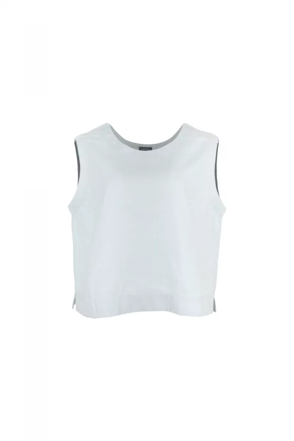 tiree-linen-sleeveless-top-pale-blue-organic-linen - Ochre Knitwear linen sleeveless top with round neckline, neat armholes, shaped front seams and small side splits in pale blue colour
