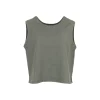 tiree-linen-sleeveless-top-fir-green-organic-linen - Ochre Knitwear linen sleeveless top in fir green colour with round neckline, wide shoulder coverage and defined hem panel