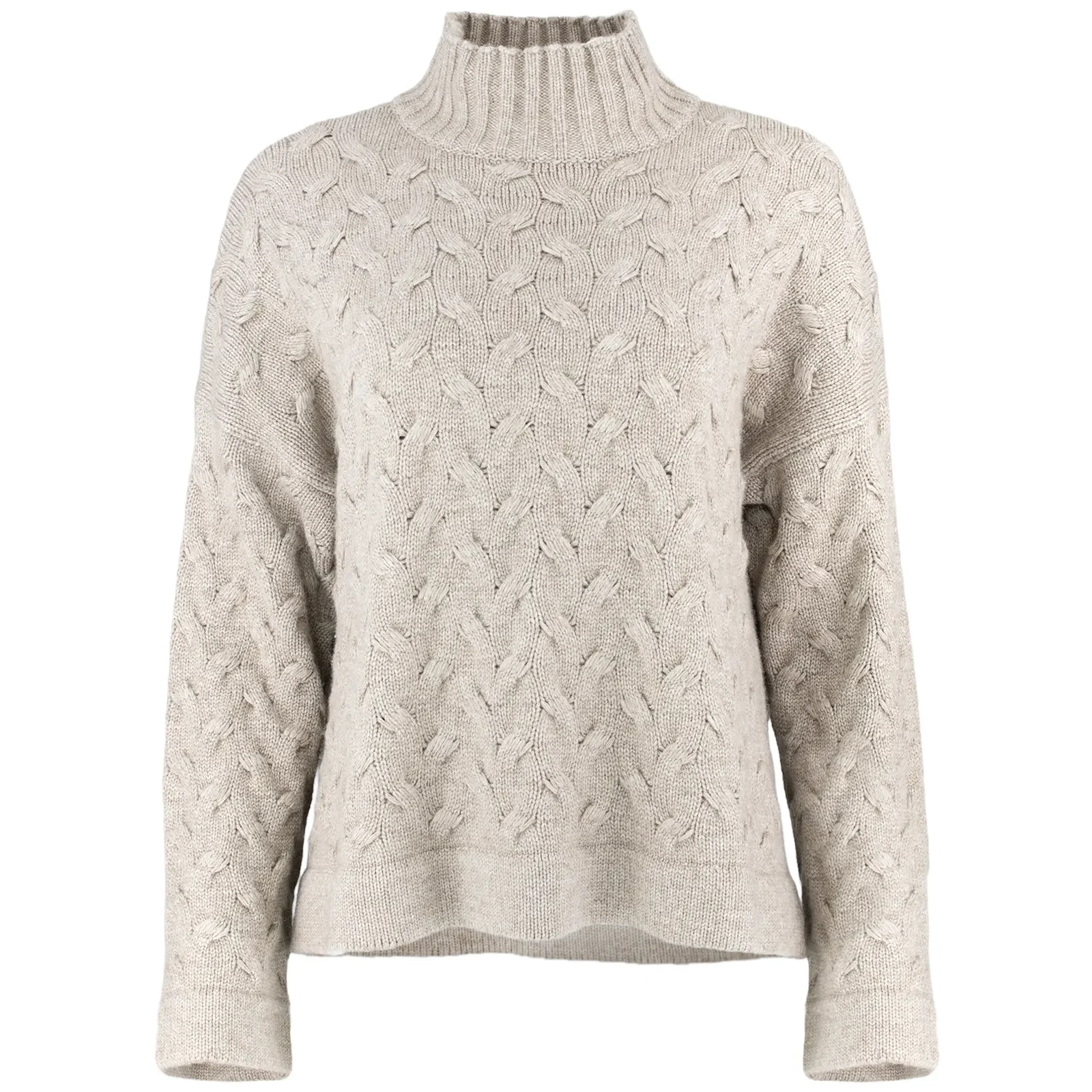textured funnel neck jumper in stone colour front view