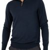 Miles-men’s-merino-zip-neck-jumper-ebony - Ochre Knitwear men’s merino zip neck jumper with long sleeves in ebony colour, front view